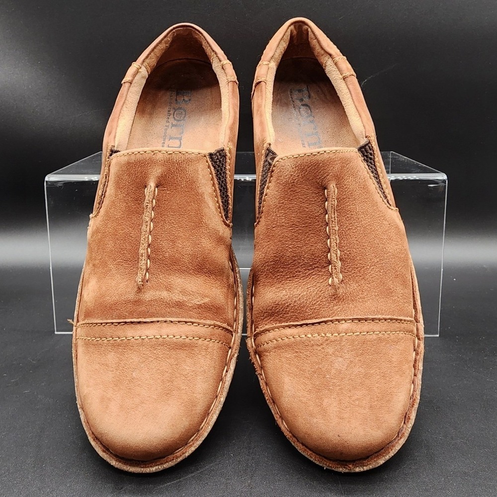 Born 8.5 Brown Leather Slip On Loafers Comfort Walking Shoes Earthy Boho Casual